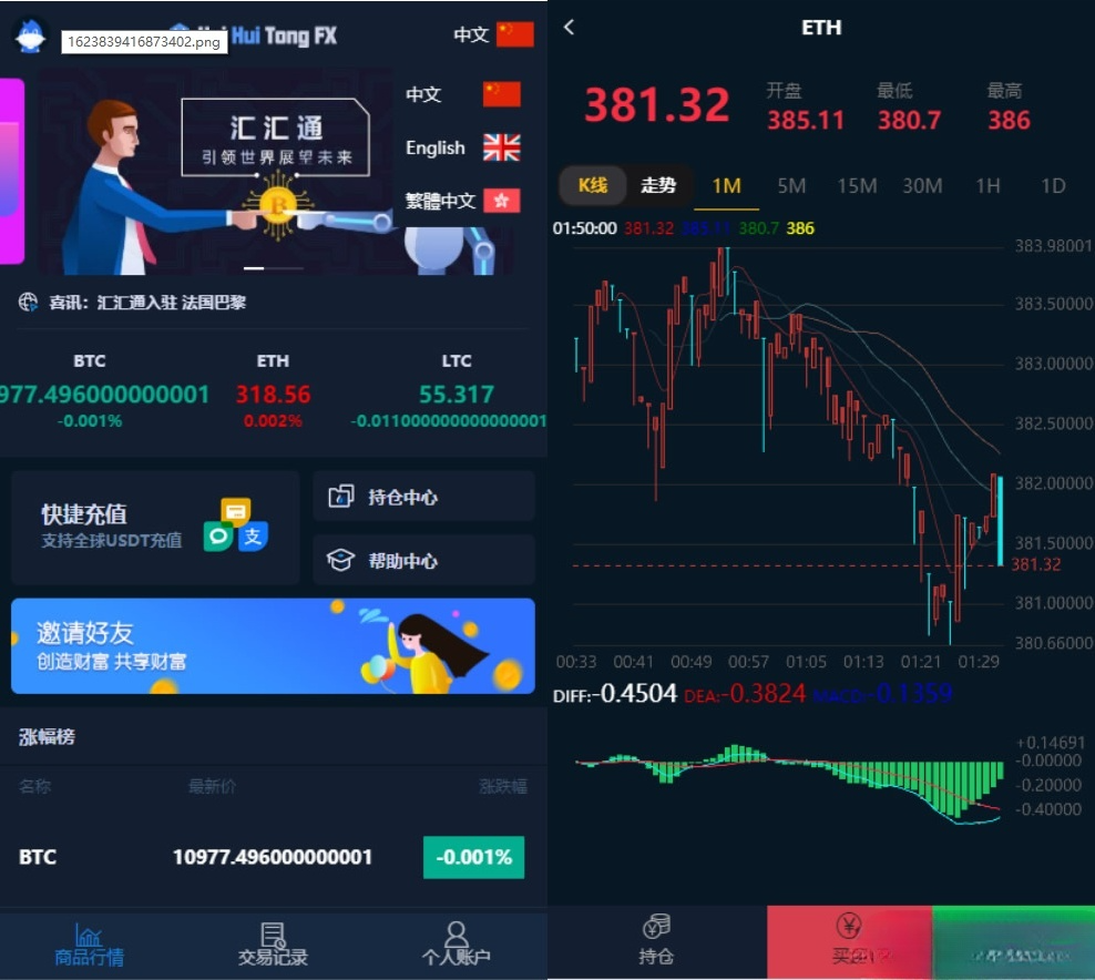 汇汇通微盘USDT支付二次开发源码 PHP全量数据K线多语言 图片 汇汇通微盘USDT支付二次开发源码 PHP全量数据K线多语言 图片