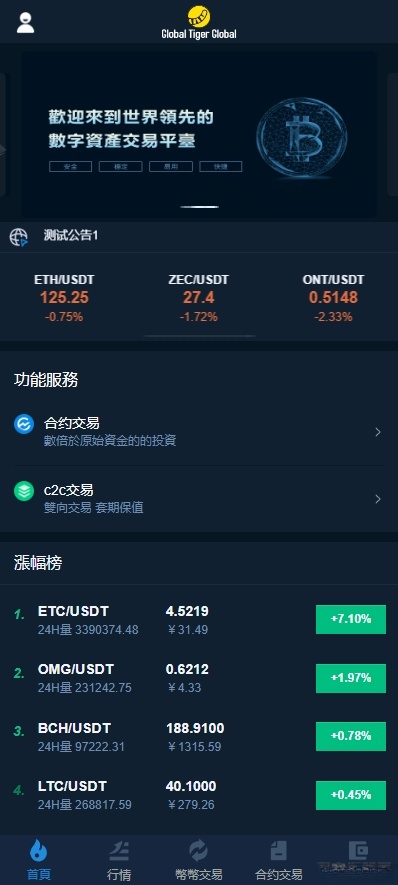 区块链数字货币交易所系统源码 支持币币合约杠杆C2C交易 图片