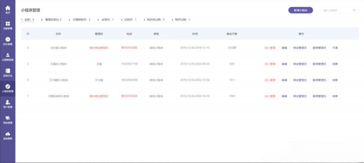 ThinkPHP小程序运营管理系统源码 DIY布局一键生成 图片