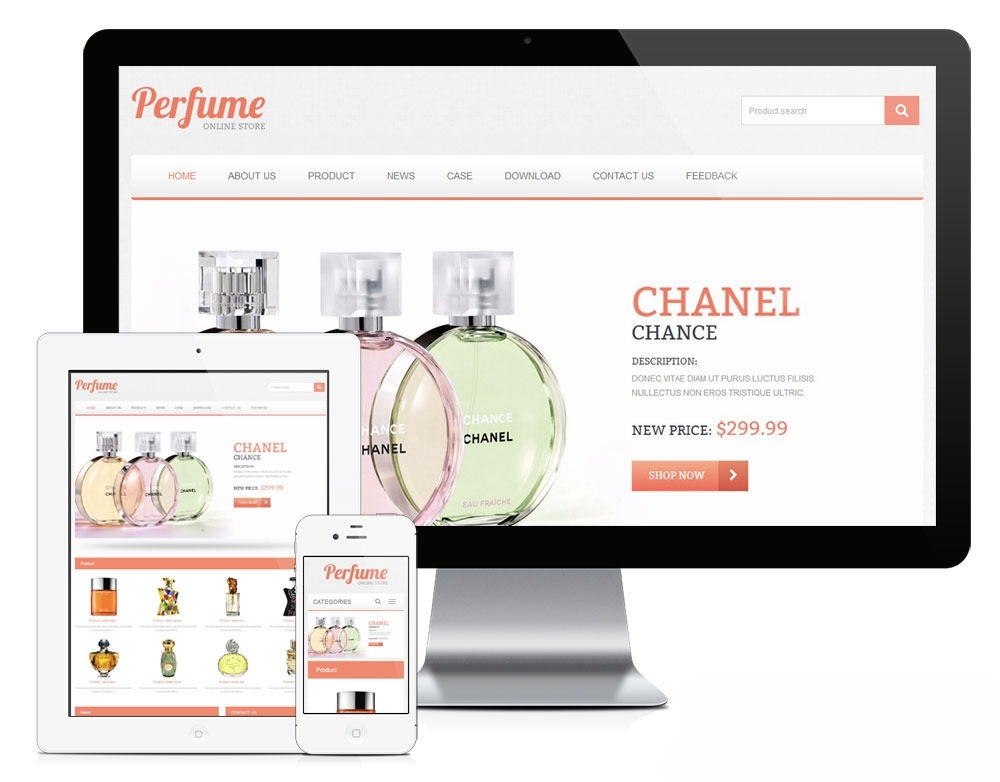 易优CMS响应式香水外贸英文网站模板源码 手机自适应 图片