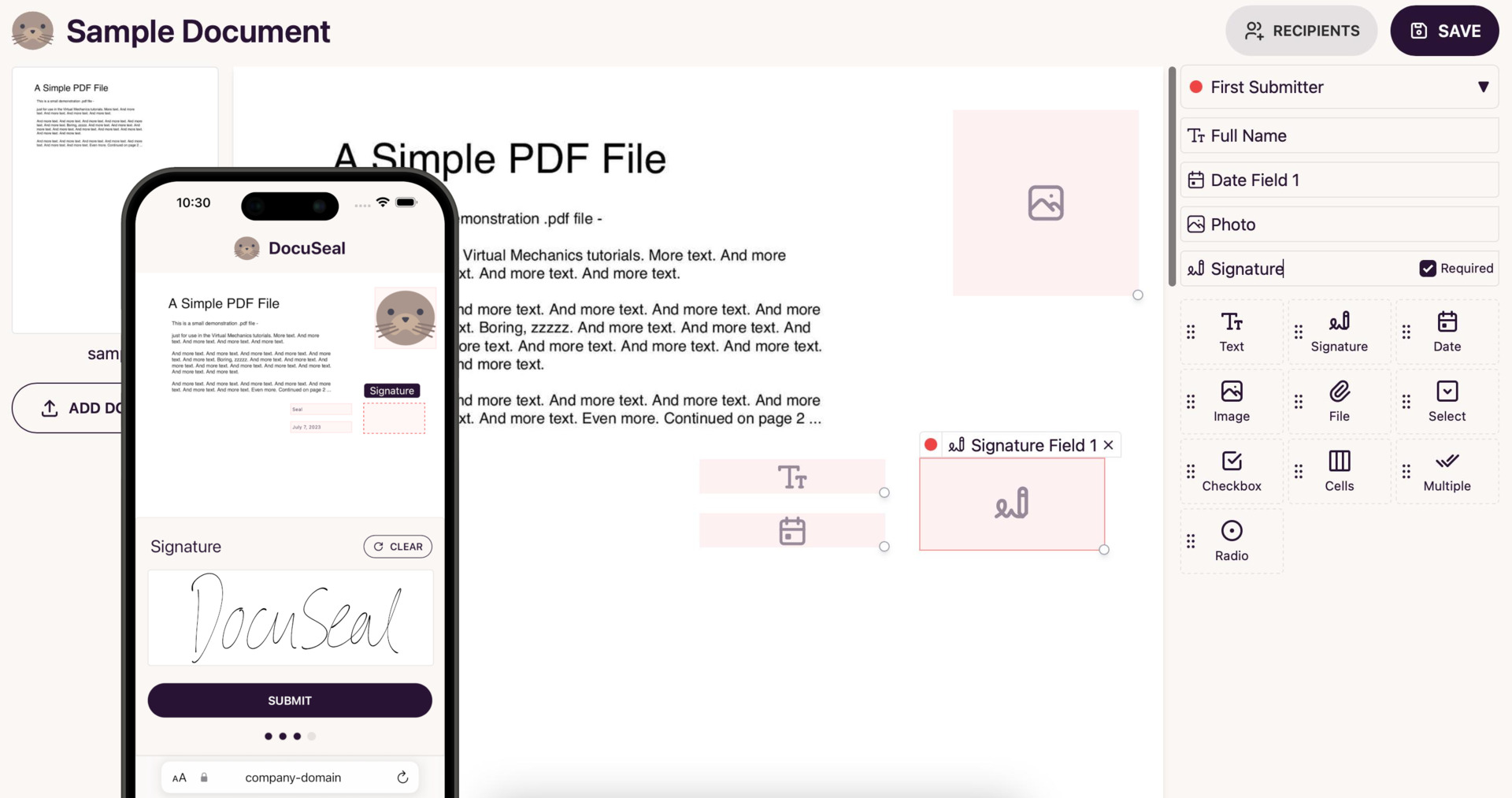 在线文档签署系统 PDF表单构建器 图片